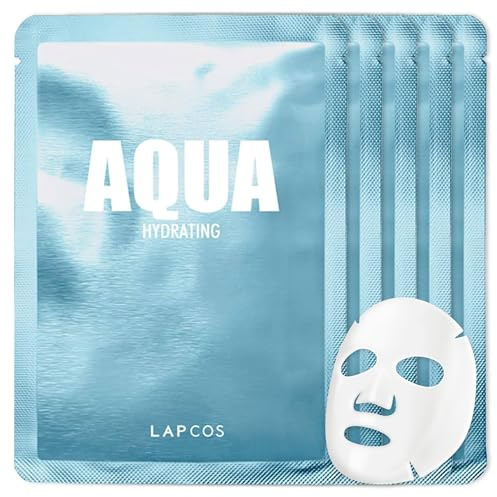 LAPCOS Aqua Sheet Mask - Nourishing & Hydrating Face Masks with Sea Water & Spirulina Extract for Deep Hydration & Skin Barrier Support - Highly Breathable Sheet - Korean Skin Care (Pack of 5)