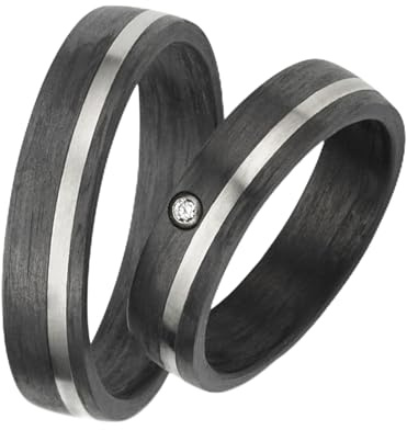 123traumringe Eheringe in Carbon & Titan I Partnerringe mit Brillant & Etui I Gravierbare Eheringe mit Ringgröße 50-70 mm I Hochwertige Verlobungsringe in 5 mm Breite & 1,9 mm Stärke I P15A