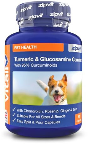 Zipvit Glucosamine and Chondroitin with Turmeric, Rosehip, Ginger and Zinc, Joint Supplement for Dogs, Supports Mobility and Joints, Easy Split Capsules for All Breeds