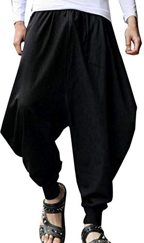 Homme Sarouel Pantalon Bouffant de Loisir en Coton Grande Taille Respirant Taille Elastique Ample Hippie Baggy Harem Pants
