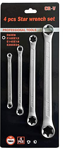 P1TOOLS 4-Pcs Star Wrench Set E-Torx Box Wrench Set Tork E-Ring Spanner Set E6 E8 E10 E12 E14 E18 E20 E24