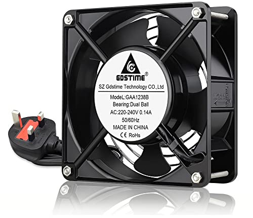 GDSTIME 220V 240V AC Computer Fan 120mm x 38mm Axial Cooling Fan | 2600RPM, 104CFM, Dual Ball Bearings, for PC Case Ventilation DIY Projects