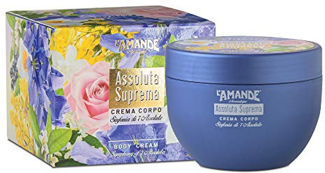 L'AMANDE - Crema Corpo Profumata con Acido Ialuronico e Vitamina E, Crema Corpo Idratante Pelle Secca alla Mimosa, Rosa e Vaniglia - Assoluta Suprema, 300 ml
