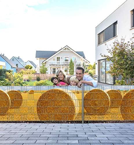 MyMaxxi Infinity Zaunsichtschutz | Heuballen Teil1 Motiv 5 Streifen | Sichtschutzstreifen für Doppelstabmattenzaun | Windschutz Sonnenschutz Blickdicht | Sichtschutz Garten | Sichtschutz