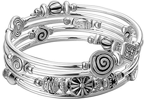 Bulinlin Damen Wickelarmband mit Achat Stein Silber Mehrschichtiges Perlen Armbänder Geburtstags Modeschmuck Geschenk für Frauen(09-Metal)