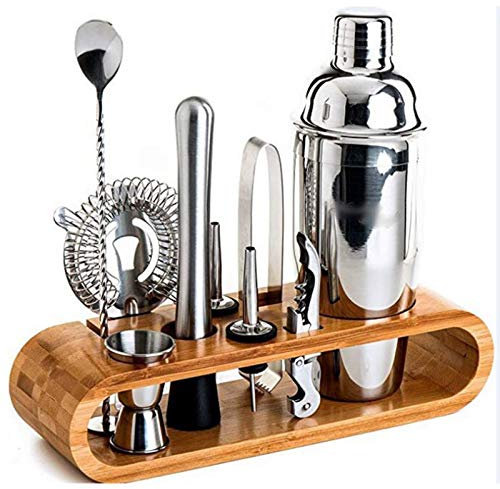 LTLWSH Coctelera para Cocteles, Set de Coctelera de 10 Piezas, Juego Incluye un Exquisito Marco de Madera Conjuntos para el Bar para Hogar Bar y Fiesta,750ml