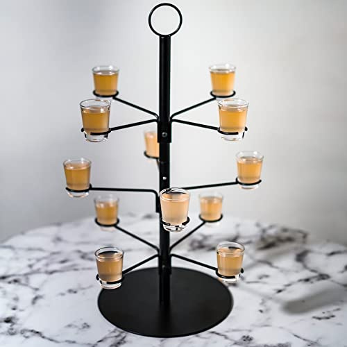 Tree Bar Cocktail Tree Stand, Black Metal Display Stand For Wine, Champagne, Cocktails, and Shot Glasses at Weddings, Parties, and Brunch - 12 holders, 2 ft tall