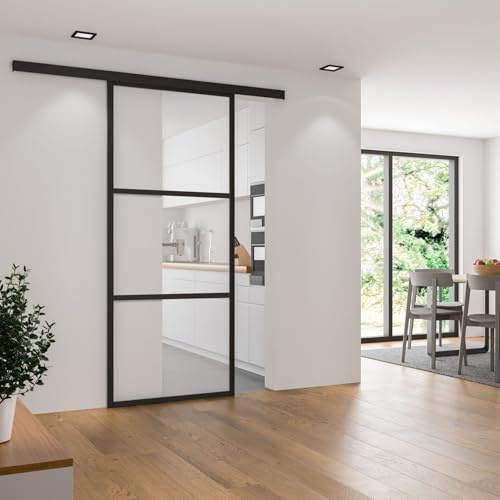 inova Glasschiebetür 880x2035 mm Komplettset Klarglas mit Alu Rahmen schwarz