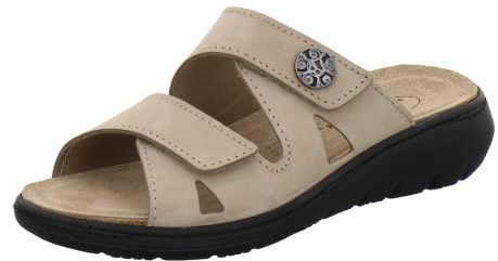 AFS-Schuhe 2808 Pantuflas cómodas para mujer de piel, prácticas zapatillas de trabajo con plantilla intercambiable, Nubuck de arena, 41 EU