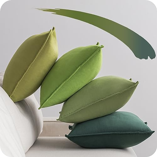 NOSTHEART Kissenhülle, 40 x 40 cm, grün, 4 Stück, dekorativ, mit verdecktem Reißverschluss, weicher Samt, für Sofa, Kissen, Wohnzimmer, Haus, Kinder