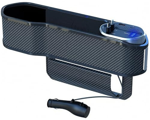 ASVEGE Organizer Auto Porta oggetti per Sedile con Ricarica USB Generale Organizzatore per Auto Portabicchieri per Riporre Tazze Chiavi Portafoglio Supporta la Ricarica Wireless Fibra di Carbonio