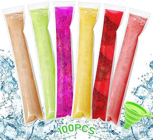 Lets Joy 100 Stück Popsicle Taschen, Eis Am Stiel, Eis Pop Beutel, Pop Mold Taschen, Popsicle Formen Beutel mit Trichter, DIY Eisformen, Popsicle Pouches für Joghurt, Eiscreme, Eisbonbons (100PCS)