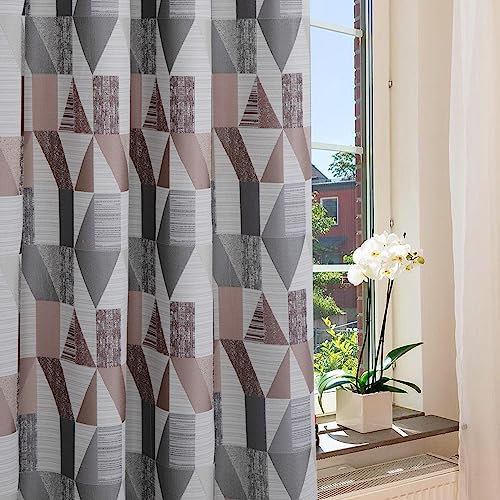always4u 100% Blackout Curtains Linen Look Modern Geometric Jacquard Curtains Eyelet Thermal Lined Window Treatment for Bedroom 1 Pair Blush W46xL54