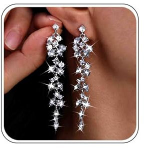Braut Hochzeit Strass Ohrringe Silber Glitzer Kristall Quasten Lange Ohrringe Hängend Blatt Bräute Kronleuchter Cz Drop Brautjungfer Tropfen Baumeln Sweetv Abschlussball Party Statement Frauen Mädchen