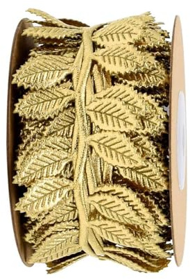 Bztzhm Cinta de hojas doradas de 10 m, cinta de hojas artificiales, para manualidades, envoltura de regalos y decoración de fiestas, bodas, hogar, jardín, ribete dorado para manualidades