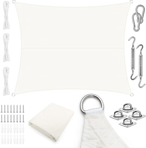 LOVE STORY Vela Ombreggiante Impermeabile 3x4m Rettangolare, Include accessori Tenda a Vela Oxford, Protección Rayos UV per Esterno, Giardino, Terrazza, Crema
