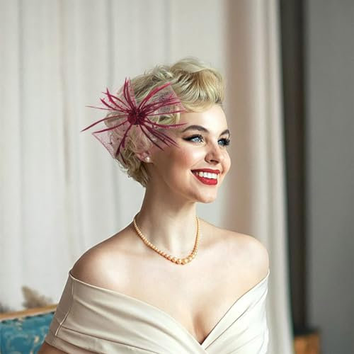 IYOU Feder Gatsby Haarspange Weinrot Flapper Kopfschmuck Vintage 1920 Festival Prom Haarschmuck für Damen