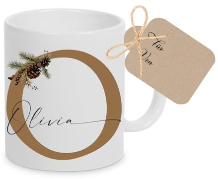 Manufaktur Liebevoll - Tasse Weihnachten Name Personalisiert Keramiktasse Motiv Tannenzapfen Glühwein Frauen Männer Nikolaus Kleinigkeit Aufmerksamkeit 300 ml