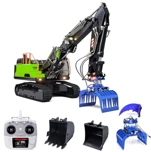 TOUCAN RC HOBBY 1/14 chenille en trois parties EC380 Pelle hydraulique 3 Pelle hydraulique avec pince hydraulique bleue Petite pelle Grande pelle Télécommande lâche