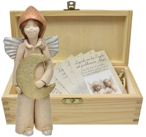 butterfly Figura Di Angelo Con Luna In Scatola Di Legno Naturale Per Vari Eventi E Regali