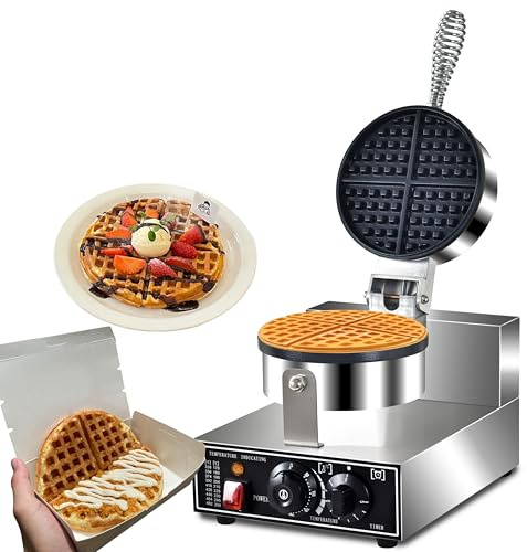 Commercial Waffle Maker Electric Waffle Iron Non-Stick Waffle Cones Maker Machine Hotel Waffle Maker With Time Control Temperature Adjustable, 110V 1300W