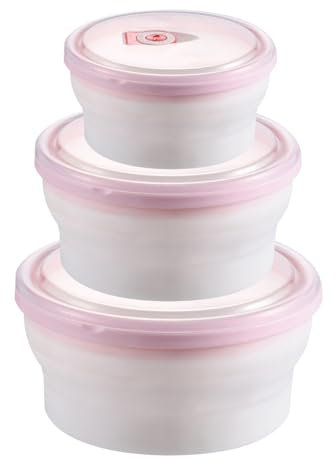 BDKMMS 3Pcs Collapsible Food Storage Containers, Silicone Foldable Mixing Bowls Portable Camping Bowls with Lid for Travel RV Storage Leftovers