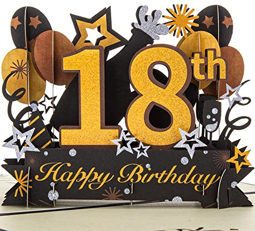HOMANGA Happy 18th Geburtstag Pop Up Karte, 18th Geburtstag 3D Grußkarte für Mädchen und Jungen, 18 Geschenk für Schwester Bruder, 15 x20 Zentimeter
