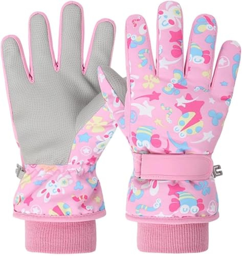 HNGEMSY Handschuhe Kinder Winter Schneehandschuhe Skihandschuhe für 2-13 Jahre Mädchen Jungen PU Palme Wasserdicht Winddichte Warm Fleece Winterhandschuhe