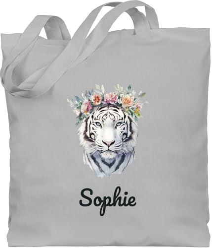 Geschenk mit Namen personalisiert by Shirtracer - Baumwolltasche - Tiger - Tigermotiv | Geschenk für Tigerliebhaber | Tierfreunde | Wild Stripe