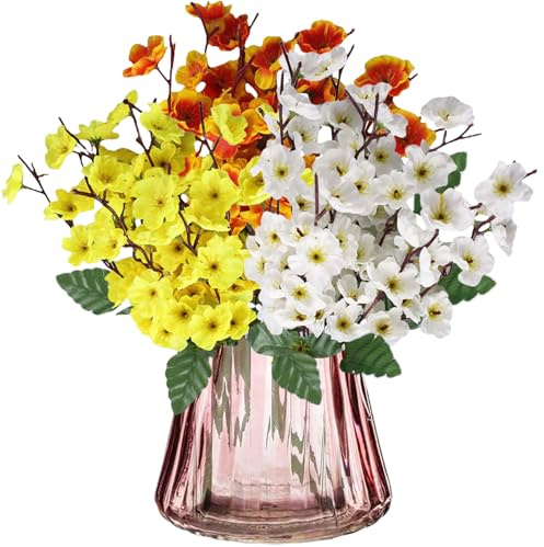 astylishome Flores de imitación de ciruelo con tallo de plástico, arreglos florales artificiales realistas, decoración de boda, centros de mesa, blanco, amarillo, naranja, 1913