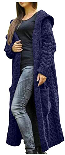 Cardigan Long Femme Capuche Gilets Tricoté Torsadé Manche Longue Veste Capuche Chandail Tricot Chaud Hiver Pull Ouvert Manteau ÉPais Avec Poches Blouson Pull Gilet Grosse Maille Sweater Outwear Chic