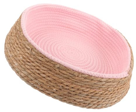 BESPORTBLE Woven Rattan Pet Nest Bed for Cat and Dog Round Sleeping Mat Cooling Design for Indoor Pet Rest