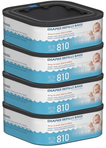 Jumbo-Nachfüllpackungen, quadratisch, kompatibel mit Diaper Genie Compact, Select und Classic Eimern, für bis zu 810 Windeln für Neugeborene, 4 Packungen