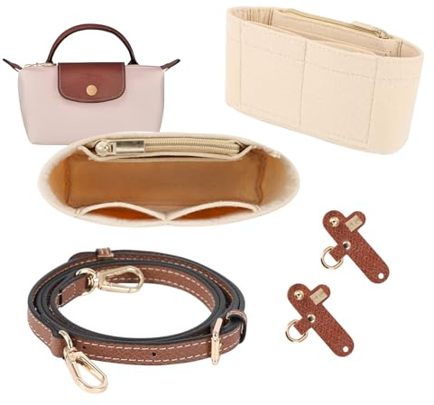 LMTNNB axelremskit och organizer för Longchamp, vikbar tote bag-organizer insats, hållfri justerbart spänne rem-design, multi-ficka filt handväskeorganizer