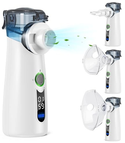 NVKHG Aerosol Silenzioso, Portatile Ultrasuoni Macchina Aerosol, Con display digitale, Pulizia automatica dei residui, USB-C Ricaricabile per Adulti e Bambini-Grigio