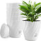 KAHEIGN 6 Piezas Macetas Autorriego para Plantas, 12CM Redondas Recipiente Grueso de Plástico para Suculentas Hierbas Orquídeas Menta Bonsáis Plantas - con Abrevadero Agujero, Drenaje y Plato (Blanco)