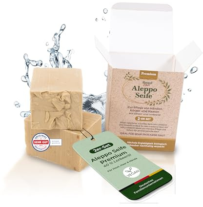 Aleppo Pure® Original Aleppo Seife Premium Set 2 × 200g – 40% Lorbeeröl – Handgemachte Naturseife für Gesicht, Körper & Haar – Bio Olivenölseife ohne Zusatzstoffe – vegan & palmölfrei