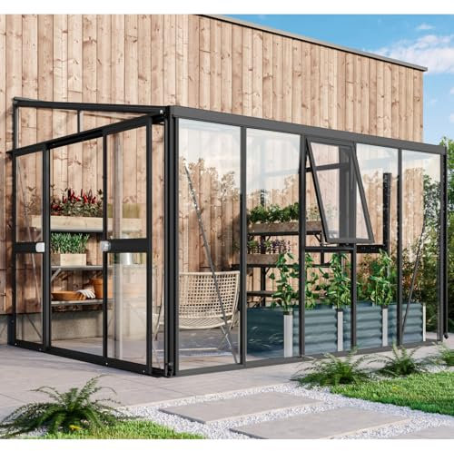 Vitavia Anlehn-Gewächshaus Helena 8600, schwarz, 8,6 m², 3 mm ESG, 10 mm HKP | Wetterfestes & stabiles Wand-Gewächshaus zur Pflanzenanzucht | Ideales Treibhaus für Gemüse, Kräuter & Blumen