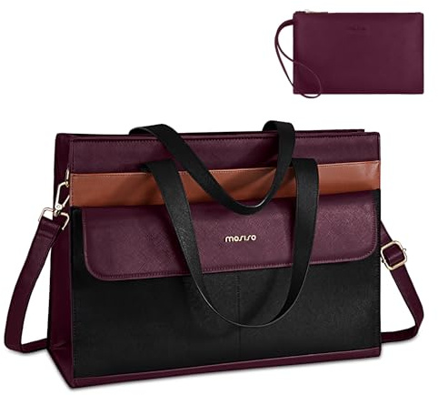 MOSISO Sac Tote Ordinateur 15,6 Pouces Cuir PU pour Femmes,Prune