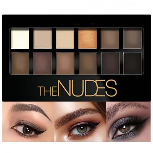Smoky Brown Nude Eyeshadow Palette – 12 Rich Matte Shades, Waterproof & Long-Lasting. Ideal for Smoky Eye Looks, Versatile Blending, Flawless Finish. Highly Pigmented