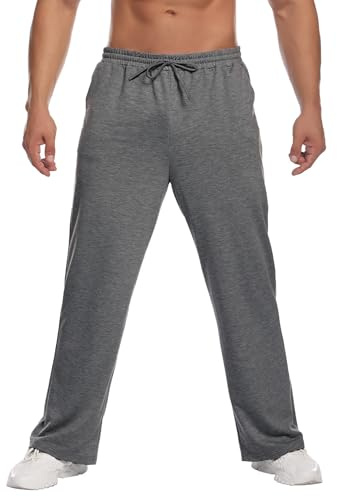 PINSPARK Joggingbyxor herr sportbyxor säckig herr lång bomull casual fritidsbyxor lätta träningsbyxor herr breda ben sweatbyxor med fickor och dragsko S–XXL, Mörkgrå A, S