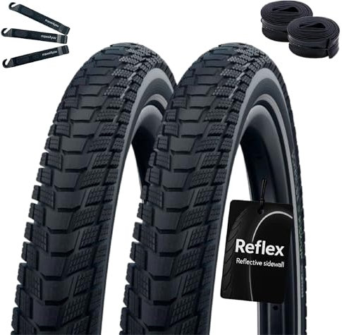 Schwalbe Pick Up 2 x Performance E-50 Fahrradreifen Super Defense Schwarz/Reflex 60-507 (24 x 2.35) + 2 x Schwalbe Schläuche AV10 inkl. maxxi4you Reifenheber