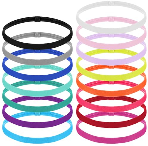 Bewudy 15 stycken sporthårband, pannband glider inte tunt halkfritt elastiskt pannband sport hårband silikon för barn svettband pannband unisex för gym fotboll yoga