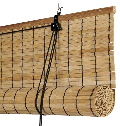 Estor bambú Natural Premium Lamas 8mm Sombra y privacidad 90x250 cm | Persianas de estilo rústico Premium con lamas de 8mm, Persiana alicantina para salón, baño, dormitorio y cocina StoresDeco