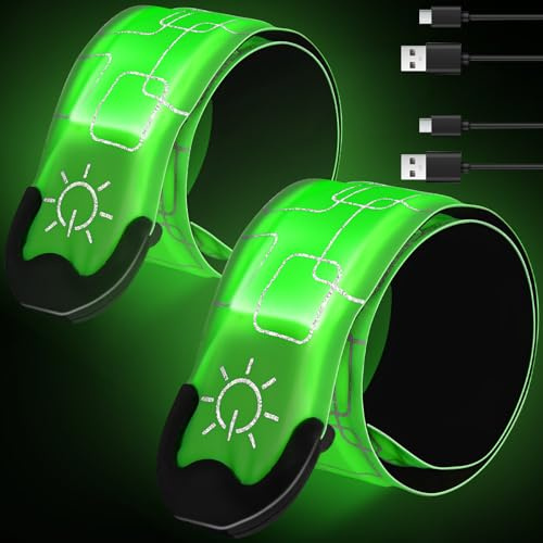 Running Lights for Runners,Flexible LED Armbands 2 Pack USB Rechargeable Reflective High Visibility,Safety in the Dark Flashing Led Reflectors,Gear Lights Running Accessories Gift for Men Women Pets
