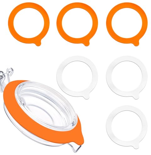 6 Pcs Silicone Canning Jar Gaskets, 3.74in Silicone Airtight Seals Leakproof Replacement Seal Rings for Mason Regular Mouth Glass Canning Jar(White, Orange)