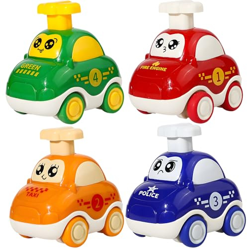 MXHBSTP 4 Pcs Cars, Press and Go Toddler Car Set, Educational Play Vehicles for Indoor and Outdoor Games, Travel Entertainment and Early Learning, Gifts for Boys and Girls Aged 1-3