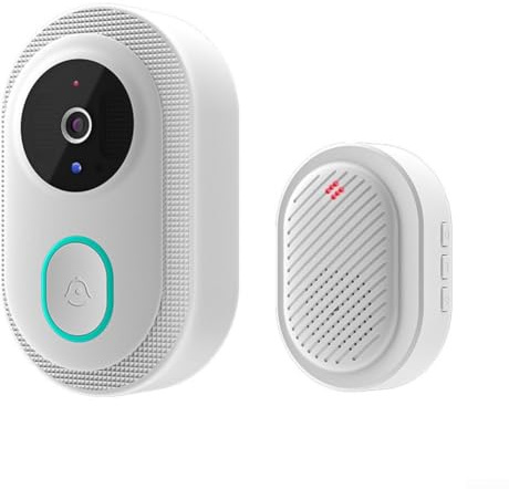 Sonnette de porte visible, sonnette vidéo WiFi intelligente, caméra 1080p avec vision audio bidirectionnelle IP65, système d'interphone de sécurité sans fil, blanc noir (blanc)