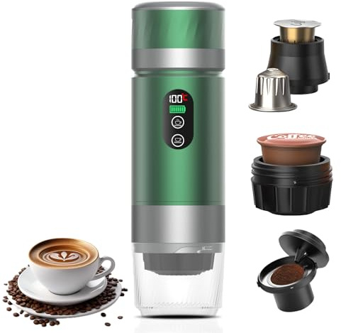 Aischens Machine à Café Portative pour Voiture,Cafetière de Voyage avec Chauffage Électrique USB-C,Compatible avec Capsules NS et Café Moulu,80ml Mini Cafetière pour Camping,Bureau et Randonnée