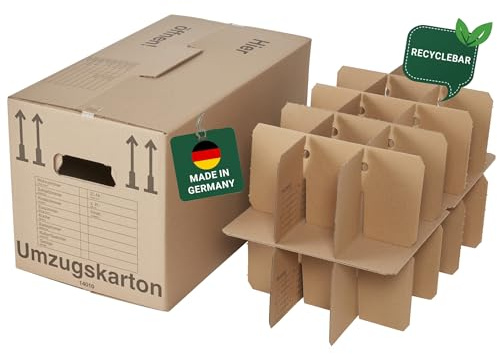 BB-Verpackungen 30x Gläserkartons Umzugskartons 2-wellig 15-30 Fächer (30 Stück) | stabil, stapelbar, bruchsicher & bis 40kg Tragkraft